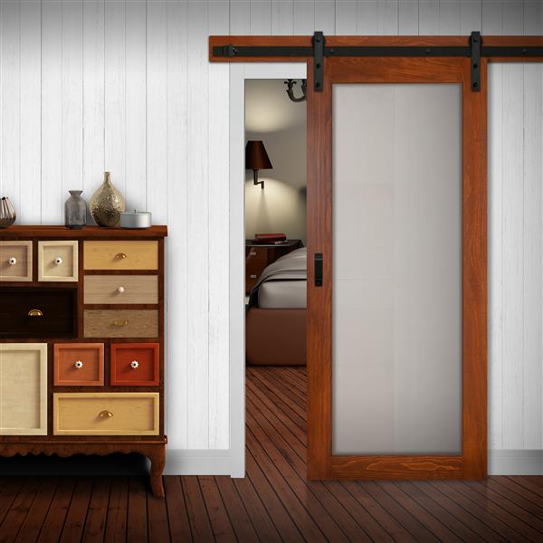 Reliabilt 1 Lite Frosted Glass Barn Door With Hardware Cherry
