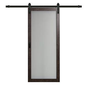 Renin 1 Lite Frosted Glass Sliding Barn Door - Hardware Kit - Grey - 36-in