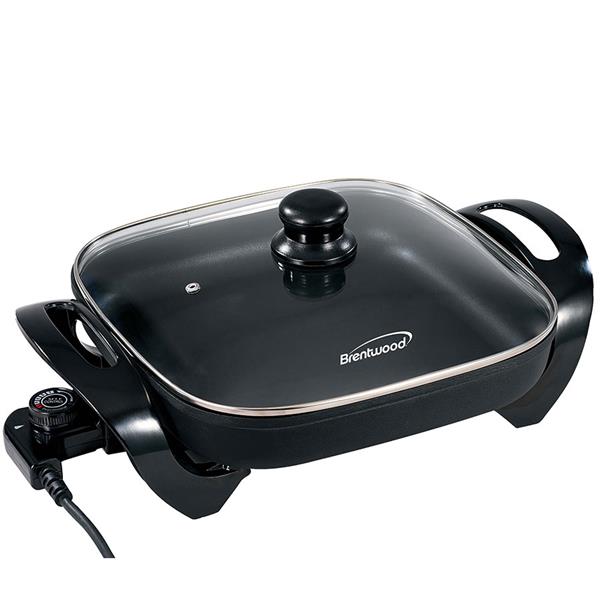Brentwood Electric Skillet with Glass Lid - Black - 12-in