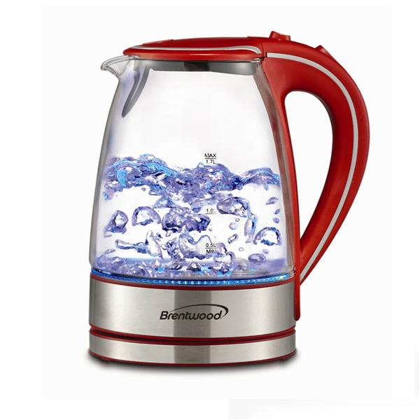 Brentwood 1.7L Cordless Glass Electric Kettle - Red