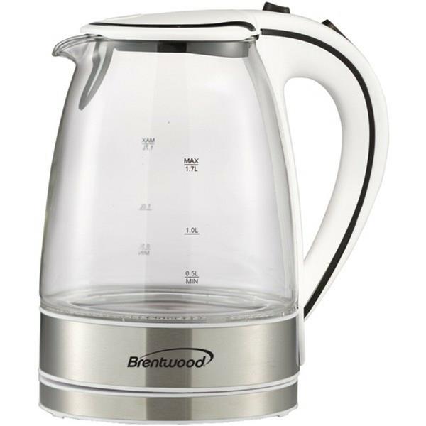 Brentwood 1.7L Cordless Glass Electric Kettle - White