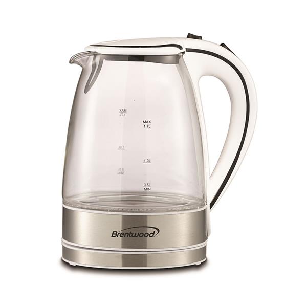 Brentwood 1.7L Cordless Glass Electric Kettle - White