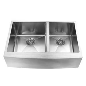 Elegant Stainless Farmhouse/Apron Double Kitchen Sink - 33-in- Stainless Steel