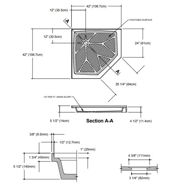 The Marble Factory NEO Angle Shower Base - 42-in x 42-in - Solid Bone