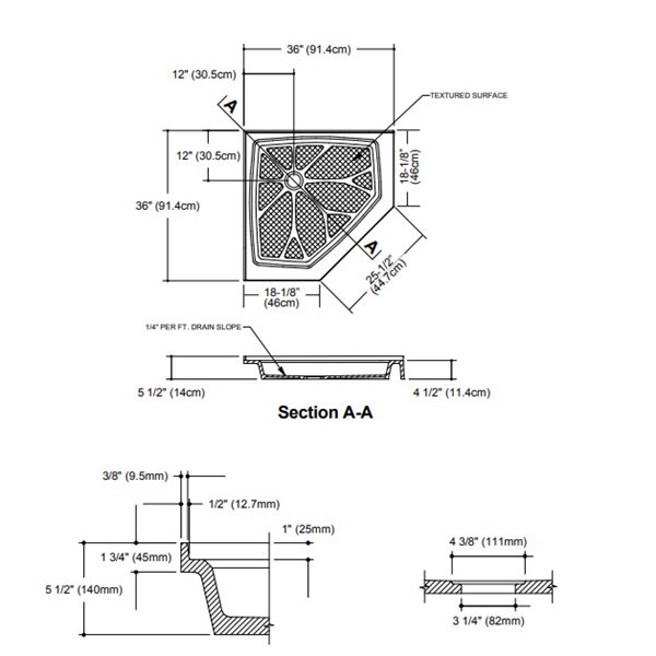 The Marble Factory NEO Angle Shower Base - 36-inx36-in - Solid Bone