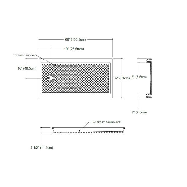 The Marble Factory Shower Base with Left-Hand Offset Drain - 60-in x 32-in - Solid Bone