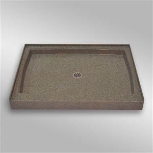 Base de douche unique avec drain central, 48 po x 36 po, pierre carioca