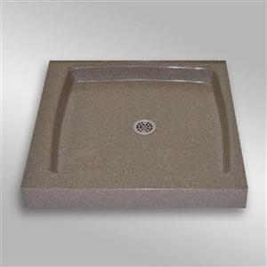 Base de douche unique avec drain centrale, 36 po x 36 po, pierre carioca