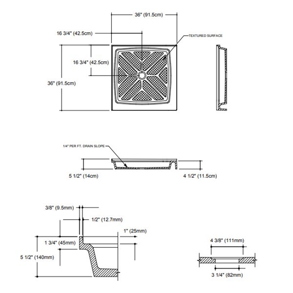 The Marble Factory Double Threshold Shower Base - 36-in x 36-in - Mystique
