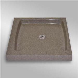 Base de douche unique avec drain centrale, 32 po x 32 po, pierre carioca