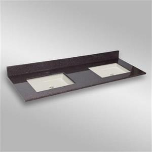 The Marble Factory 61-in x 22-in Bathroom Vanity Top with Double Square Sinks - Espresso