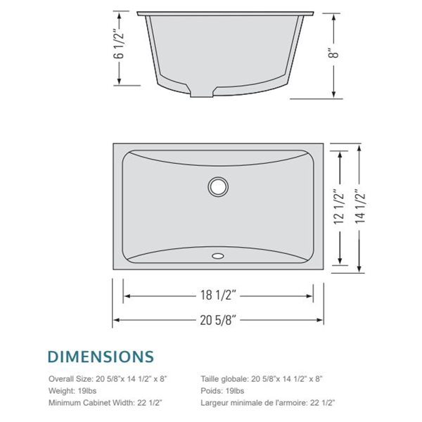 61 po x 22 po Dessus de meuble-lavabo double, carré, pierre carioca