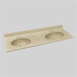 The Marble Factory 61-in x 22-in Bathroom Vanity Top with Integral Double Sinks - Solid Bone