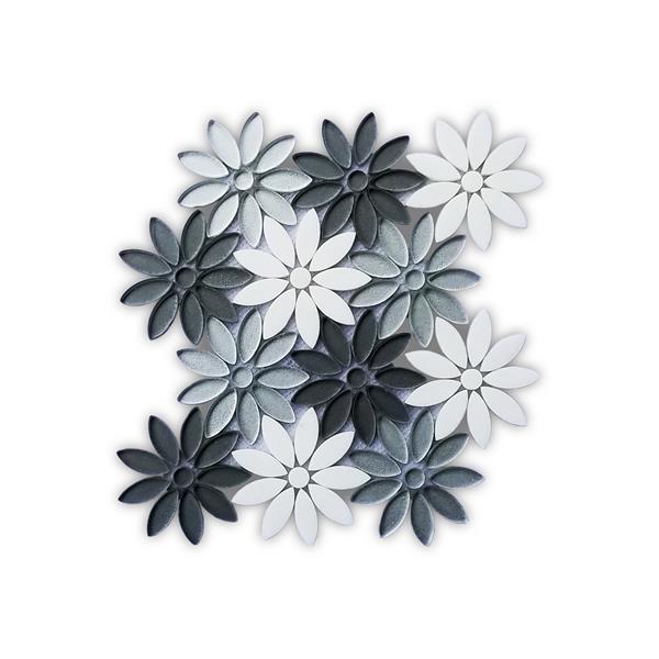 JL Tile Flower Marble Mosaic Tile - Silver Grey - 5/Box - 10-in x 11-in ...