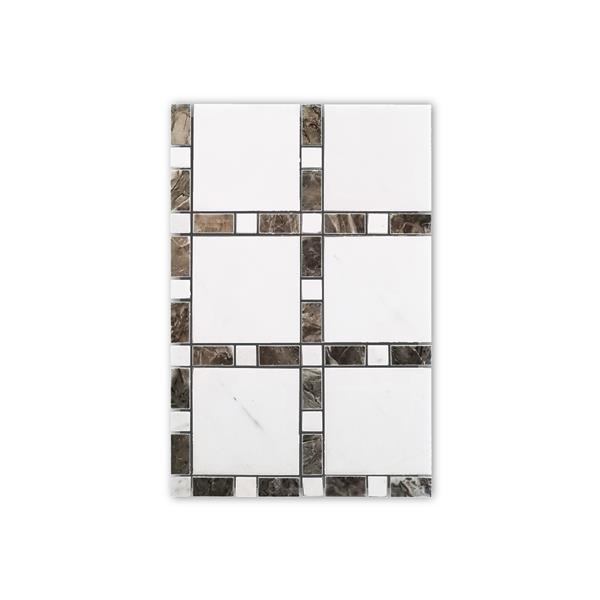 JL Tile Marble Mosaic - Square Pattern - White/Beige - 12-in x 12-in