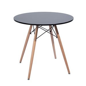 FurnitureR Modern Dining Table-Round 31.5''-Solid Wood Legs-Black