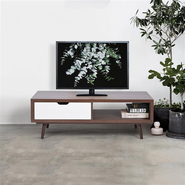 Furniturer Tv Stand With 1 White Drawers Walnut 47 In