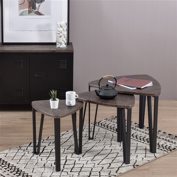 Furniturer Nesting Coffee Table Set, Corner 3 Drawer End Table With Storage