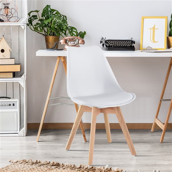 White desk chair with wooden online legs