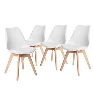 Chaise de salle à manger, similicuir blanc/bois, ens. de 4