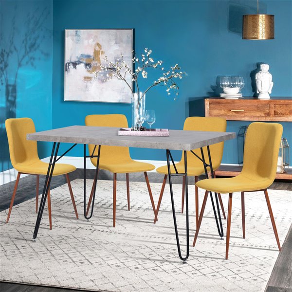 FurnitureR Ensemble de 4 chaises de salle à manger, jaune