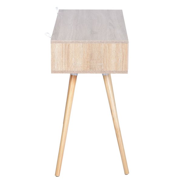 white and light wood desk