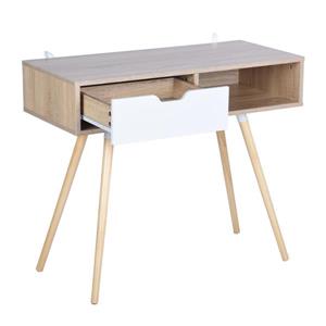 FurnitureR Ulton Brown Office Desk - Light Wood and 1 White Drawer