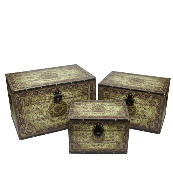 Northlight Earth Tone Wooden Storage Boxes - Brown/Cream - Set of 3