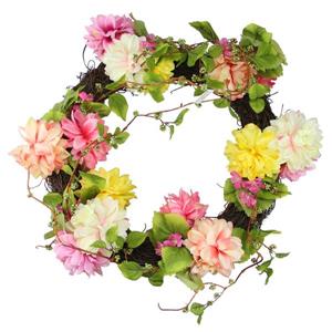Northlight Pink and Yellow Mum and Wild Blossom Floral Wreath - 22"
