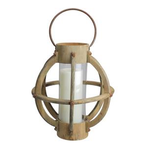 Northlight Seaside Treasures Drift Wood and Glass Pillar Candle Lantern