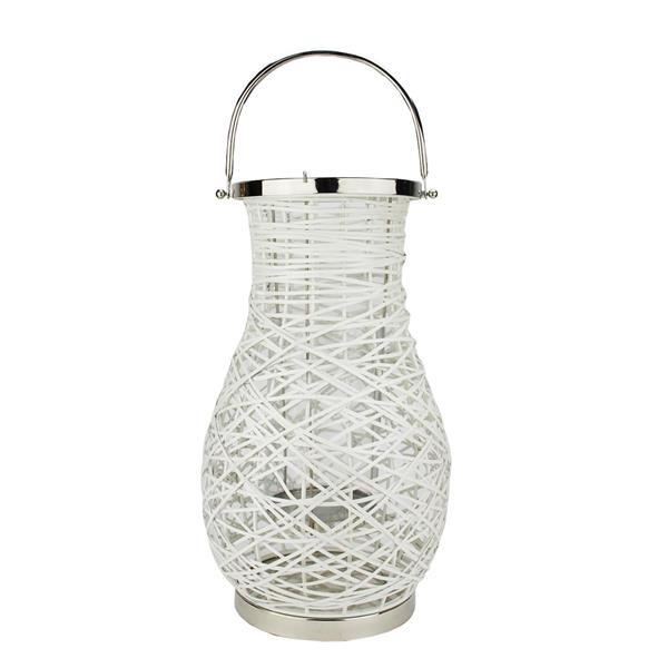 Northlight Woven Iron Pillar Candle Lantern - White/Glass - 18"