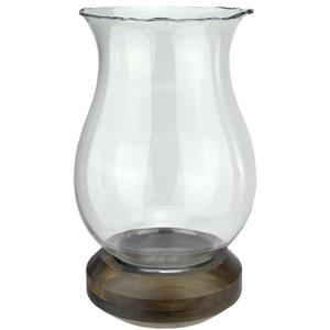 Northlight Hurricane Pillar Candle Holder - Wooden Base/Clear Glass