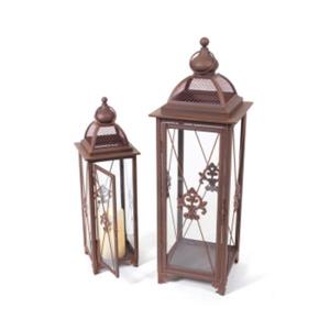 Northlight Fleur-De-Lis Pillar Candle Holder Lanterns - Rust - Set of 2