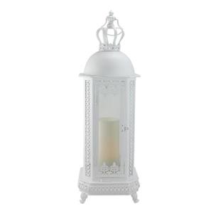Northlight Crown Top Floral Glass Candle Lantern - Antique White - 30"