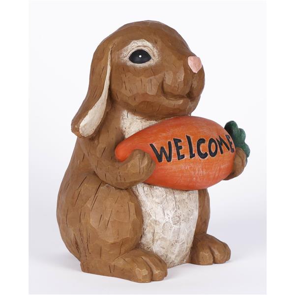 Hi-Line Gift Ltd. Decorative Garden Statue - Rabbit With Welcome Sign - 10-in