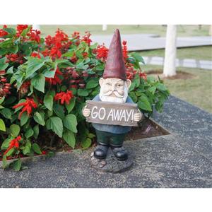 Hi-Line Gift Decorative Garden Statue - Gnome Holding "Go Away" Sign -14"