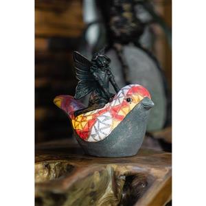 Hi-Line Gift Decorative Garden Statue - Fairy With Bird - Battery Operated LED - 7-in