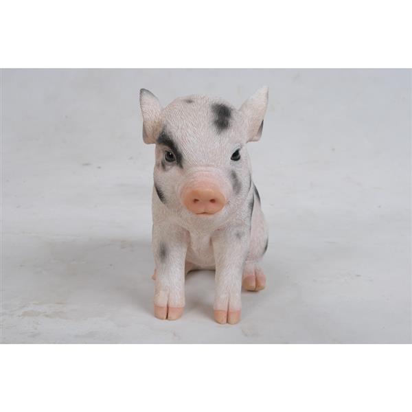 Statue de jardin, bébé cochon assis avec taches noires, 6 po