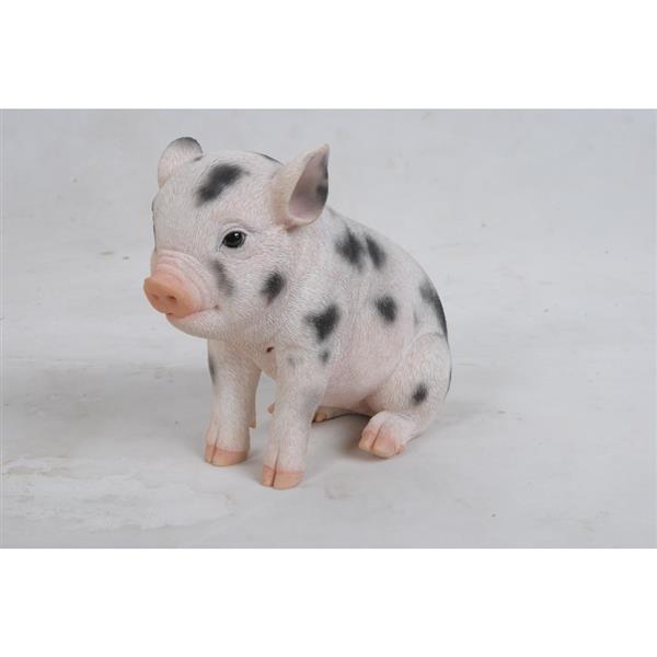 Statue de jardin, bébé cochon assis avec taches noires, 6 po