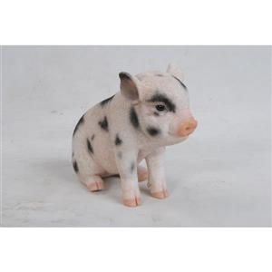 Statue de jardin, bébé cochon assis avec taches noires, 6 po