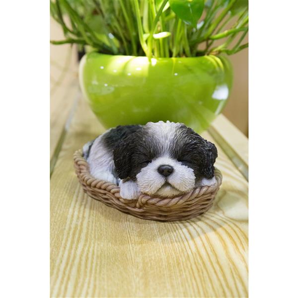 Statue de jardin, shih tzu avec panier en osier, 3,25 po