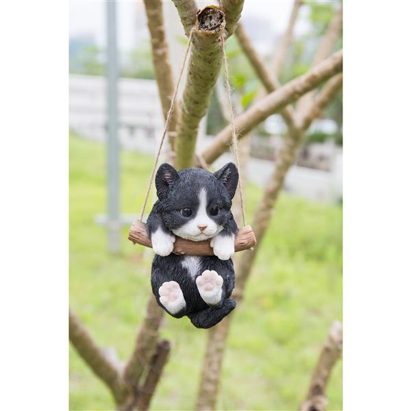 Hi-Line Gift Ltd. Decorative Garden Statue - Kitten Hanging - Black/White - 5-in