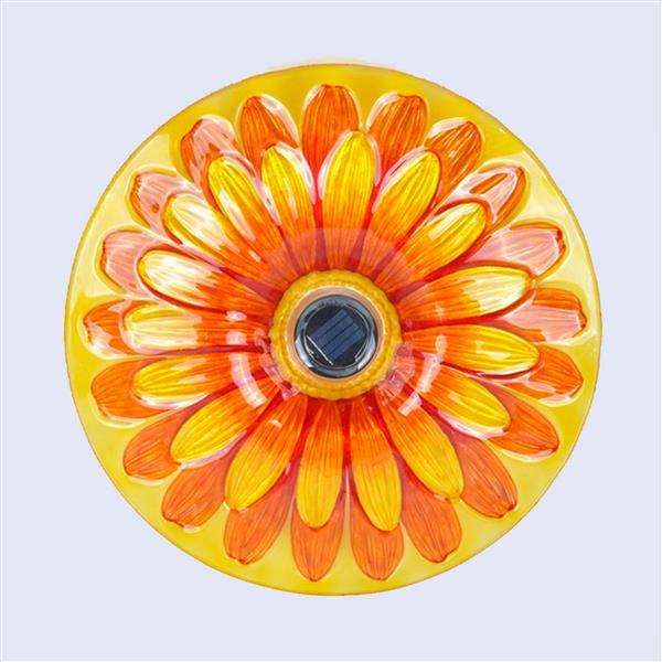 Bain d'oiseau en verre floral, éclairage solaire, orange