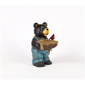 Statue de jardin, ourson noir avec bain d'oiseau, 16"