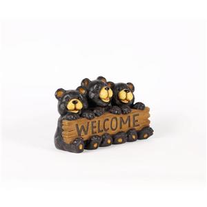 Statue de jardin,famille ours avec panneau « Welcome », 8,5"