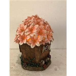 Hi-Line Gift Decorative Garden Statue - Fairy House - Pink Roof -LED - 8"