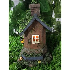 Hi-Line Gift Decorative Garden Statue - Fairy Garden Cottage - Solar -11"