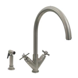 Whitehaus Collection Kitchen Faucet with Side Sprayer - 2-Handle - Brushed Nickel