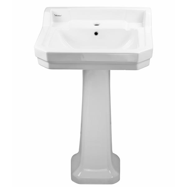 Whitehaus Collection Pedestal Bathroom Sink with Overflow - 21.5-in - White