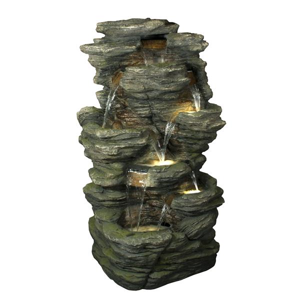 Hi-Line Gift Ltd. Multi-Level Rock Fountain with LED Lights - Multicoloured